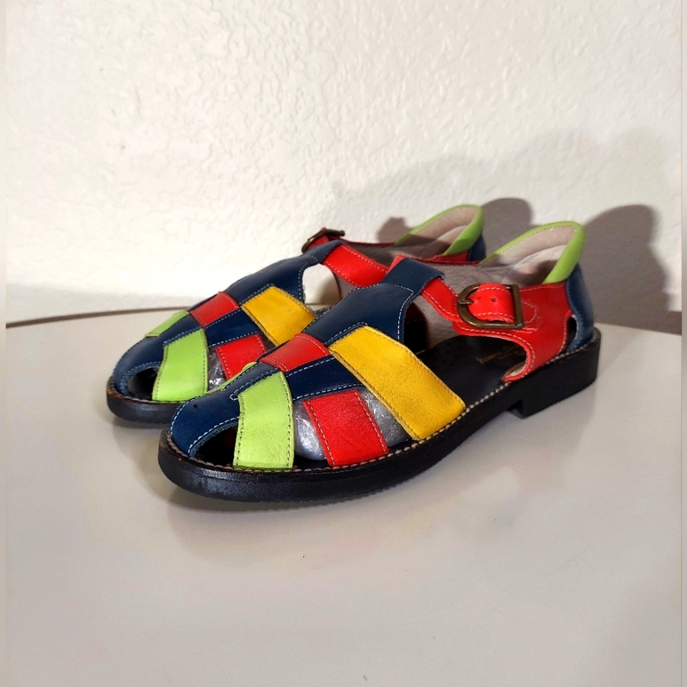 Hanna Anderson Multicolor Leather Ankle Strap Fisherman Sandals Women's Size 36